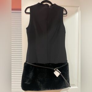 Zara Black Dress with Faux Fur Trim L